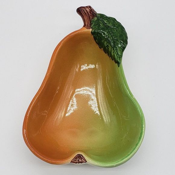 Portuguese Vintage Majolica Ceramic Green to Red Pear Shaped Bowl or Dish - Picture 8 of 13